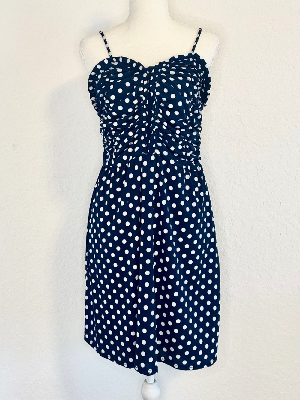 Venus Navy Blue and White Polka Dot Dress, Size M